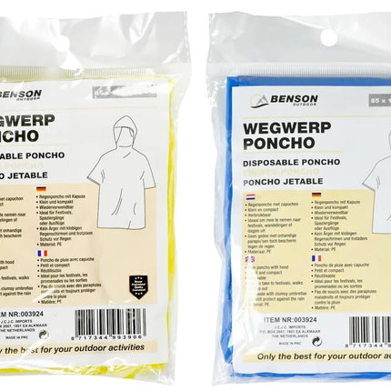Benson Universele Wegwerp Poncho – Lichtgewicht – Transparant – Mix Kleur
