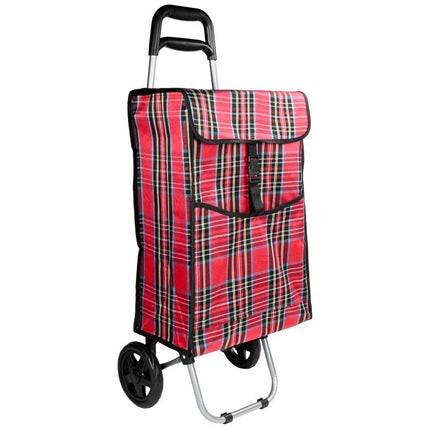 Benson Inklapbare Boodschappentrolley - 40 Liter - Ruitjesprint - 92 cm Hoog