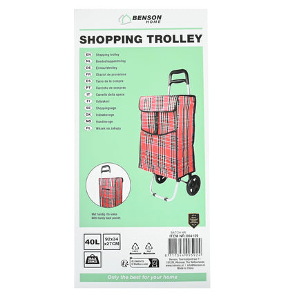 Benson Inklapbare Boodschappentrolley - 40 Liter - Ruitjesprint - 92 cm Hoog