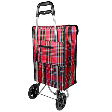 Benson Inklapbare Boodschappentrolley - 40 Liter - Ruitjesprint - 92 cm Hoog