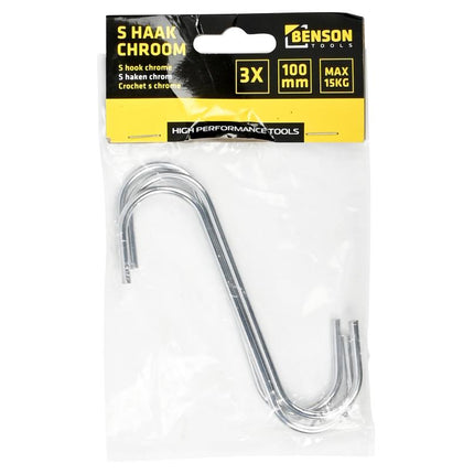 Benson S-Haken 100 mm – Set van 3 – Verchroomd Metaal