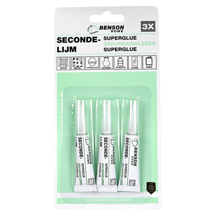 Benson Secondelijm - 3 x 3 gram - Transparant - Sneldrogend