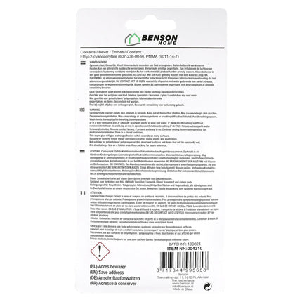 Benson Secondelijm - 3 x 3 gram - Transparant - Sneldrogend