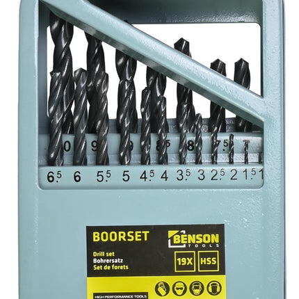 Benson Metaalborenset - 19-delig - HSS - In Stevige Stalen Cassette (1-10 mm)
