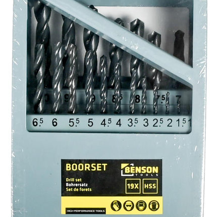 Benson Metaalborenset - 19-delig - HSS - In Stevige Stalen Cassette (1-10 mm)