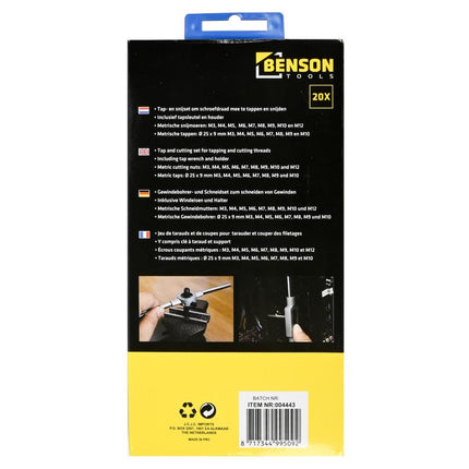 Benson Tap- en Snijset - 20-delig - Metrisch M3 t/m M12 - Inclusief Cassette