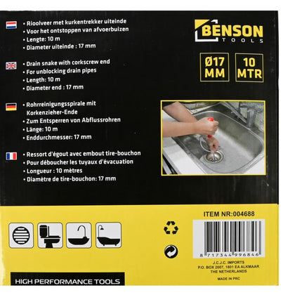 Benson Rioolveer – 10 meter – Voor de Diepste Verstoppingen