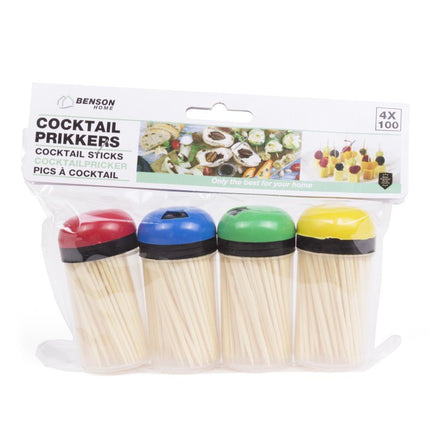 Benson Cocktailprikkers in Dispensers - 4 x 150 Stuks - Hout - 6,5 cm - Set van 600 stuks