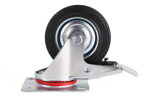Benson Zwenkwiel met Rem - 100 mm - 70 kg Draagvermogen - Massief Rubber