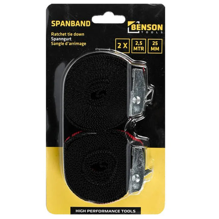 Benson Spanband Set met Snelsluiting – 2,5 Meter – Rood/Zwart – 2 Stuks