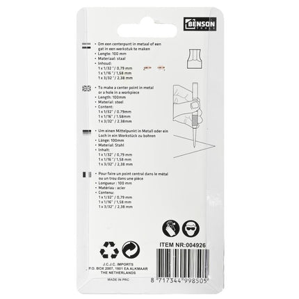 Benson Centerpuntset - 3-delig - 100 mm - Staal - Gekartelde As