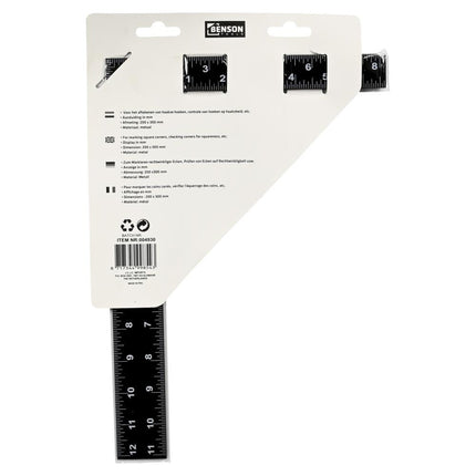 Benson Winkelhaak – 300 x 200 mm – Zwart/Wit – Metrisch & Inch