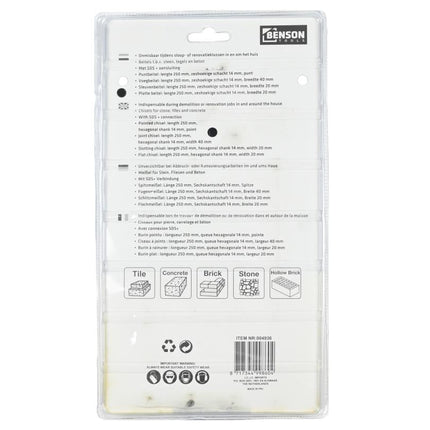 Benson SDS-Plus Beitelset - 4-delig - Voor Steen, Tegels & Beton