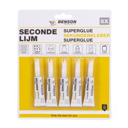 Benson Secondelijm Voordeelset - 5 Tubes à 3 gram - Transparant