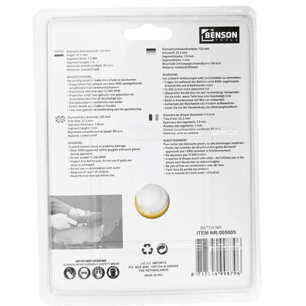 Benson Universele Diamantschijf - Ø 125 mm - Getand - Voor Beton en Steen