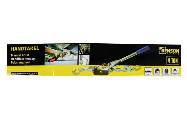 Benson Handtakel – 4 Ton (4000 kg) – 3 Meter Staalkabel – Dubbel Tandwiel