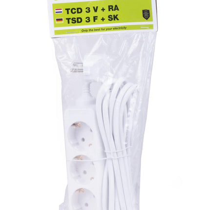 Benson Stekkerdoos – 3-voudig – 3 meter – Randaarde – Wit