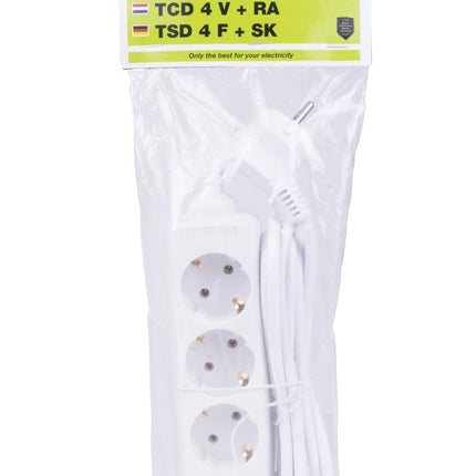 Benson Stekkerdoos – 4-voudig – 3 meter – Randaarde – Wit