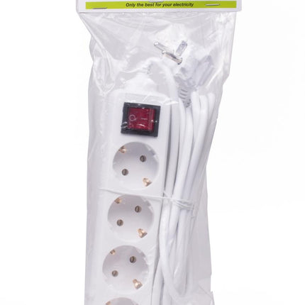 Benson Stekkerdoos met Schakelaar – 4-voudig – 3 meter – Randaarde – Wit