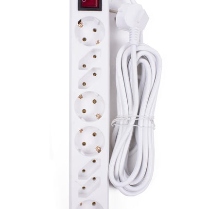 Benson Stekkerdoos met Schakelaar – 8-voudig – 5 meter – Randaarde – Wit
