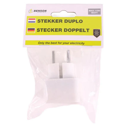 Benson Compacte 2-voudige Verdeelstekker – Wit – 4,5 cm