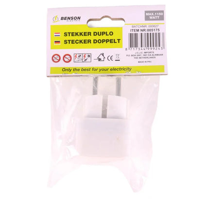 Benson Compacte 2-voudige Verdeelstekker – Wit – 4,5 cm