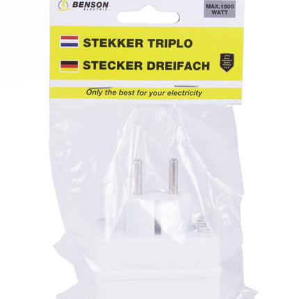 Benson Stekker Triplo – 3-voudige Verdeelstekker – Wit – Compact