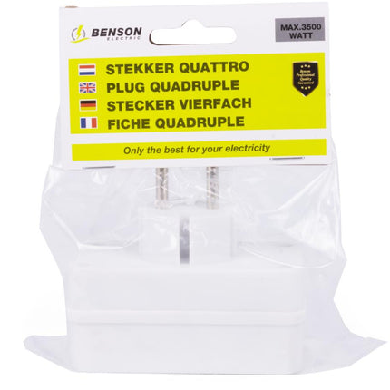 Benson Stekker Quattro – 4-voudige Verdeelstekker – Wit – Compact