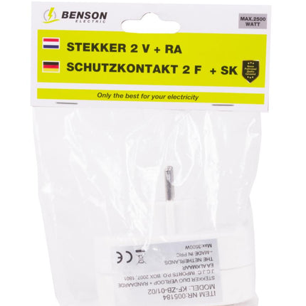 Benson Stekker Duo Verloop – Verticaal – 2 x Randaarde – Wit