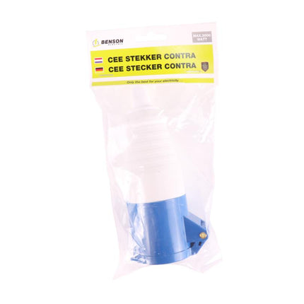 Benson 3-polige CEE Koppeling - 16A - Spatwaterdicht - Blauw - 132 mm