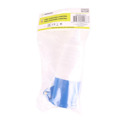 Benson 3-polige CEE Koppeling - 16A - Spatwaterdicht - Blauw - 132 mm