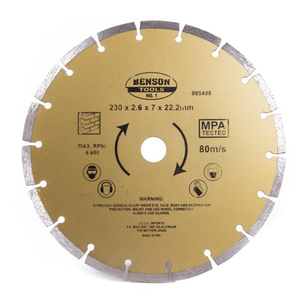Benson Universele Diamantschijf - Ø 230 mm - Getand - Voor Beton & Steen
