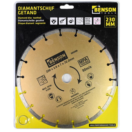 Benson Universele Diamantschijf - Ø 230 mm - Getand - Voor Beton & Steen