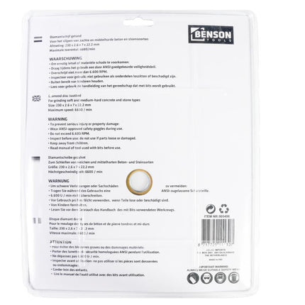 Benson Universele Diamantschijf - Ø 230 mm - Getand - Voor Beton & Steen