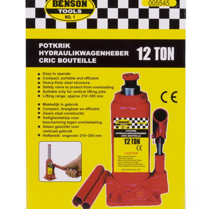 Benson Hydraulische Potkrik – 12 Ton – Hefbereik 19,6-39,5 cm – Compact & Draagbaar