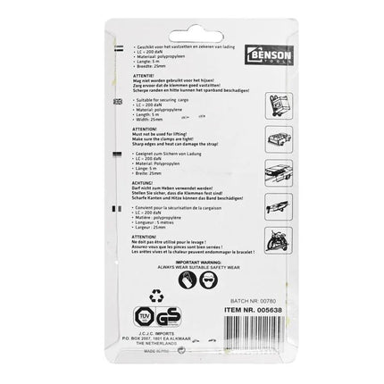 Benson Spanband met Snelsluiting – 5 Meter – Hoogwaardig Nylon – TüV/GS