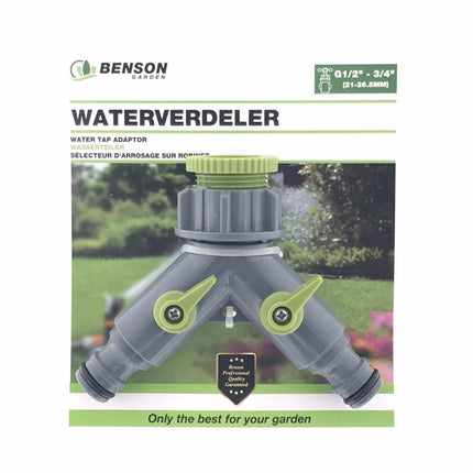 Benson 2-Weg Waterverdeler met Snelkoppeling - 1/2" & 3/4" - Apart Afsluitbaar