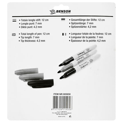 Benson Permanente Merkstiften - 12 Stuks - Kleurenmix - Fijne Punt