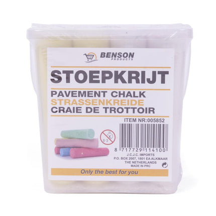 Benson Stoepkrijt Set - 12 Stuks in Handig Emmertje - 6 Kleuren