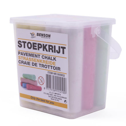 Benson Stoepkrijt Set - 12 Stuks in Handig Emmertje - 6 Kleuren