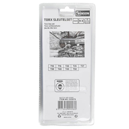 Benson Torx Sleutelset Profi - 9-delig - Lange uitvoering - T10 t/m T50
