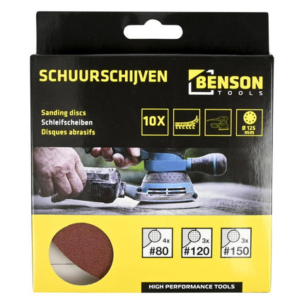 Benson Schuurschijven Set - Ø 125 mm - 10-delig - K80/120/150
