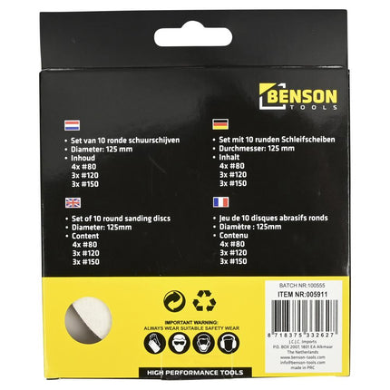 Benson Schuurschijven Set - Ø 125 mm - 10-delig - K80/120/150
