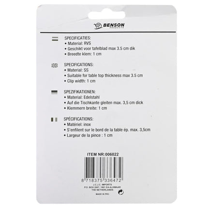 Benson Tafelkleedklemmen - 4-delig - RVS - Verend - Voor Tafels tot 3,5 cm