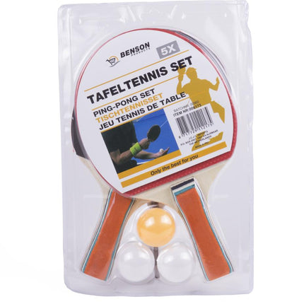 Benson Tafeltennisset - 5-Delig - 2 Batjes en 3 Ballen - In Etui
