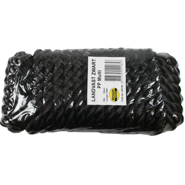 Benson Landvast Touw Zwart 16 mm x 15 Meter - Luxe Kwaliteit