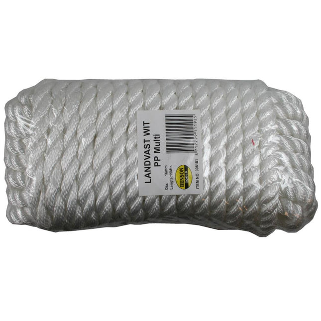 Benson Landvast Touw Wit 16 mm x 15 Meter - Sterk Polypropyleen