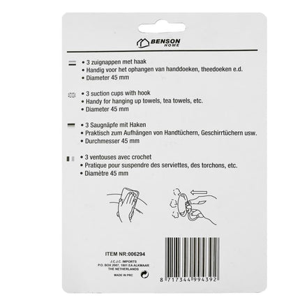 Benson Ophanghaken met Zuignap - Wit - Ø 45 mm - 3-delig