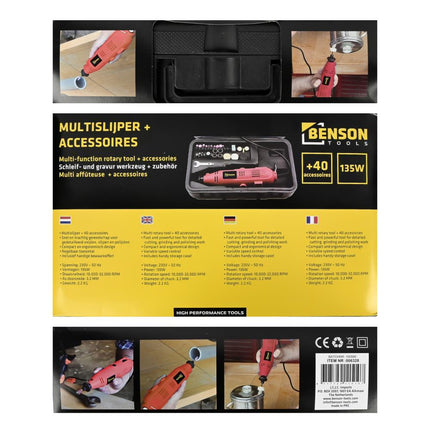 Benson Multislijper - 135W - Variabel Toerental - Inclusief Accessoires in Koffer