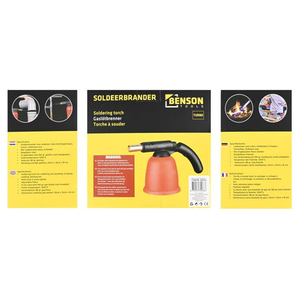 Benson Soldeerbrander Turbo - Piëzo-ontsteking - 1750°C - Voor 190g Gasbus